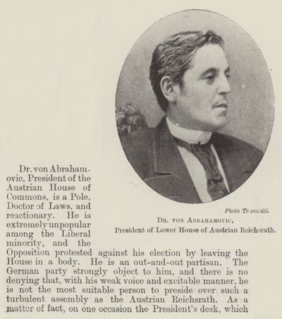 Dr von Abrahamovic, président de la chambre basse du Reichsrath autrichien - English Photographer
