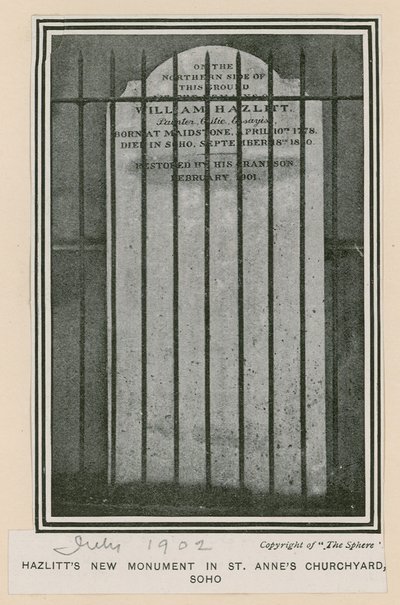 Nouveau monument de Hazlitt dans le cimetière de l
