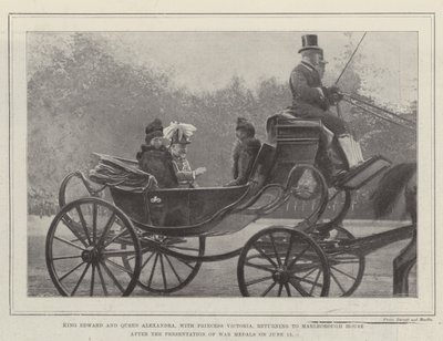 Le roi Édouard et la reine Alexandra, avec la princesse Victoria, retournant à Marlborough House après la présentation des médailles de guerre le 12 juin - English Photographer