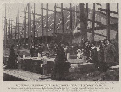 Pose de la plaque de quille du cuirassé Queen dans le chantier naval de Devonport - English Photographer