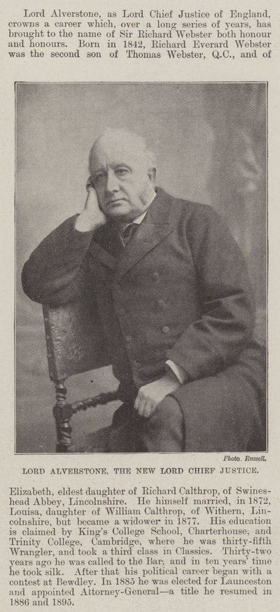 Lord Alverstone, nouveau Lord Chief Justice - English Photographer