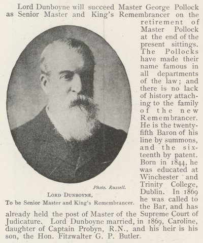 Lord Dunboyne, nommé Senior Master et King
