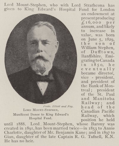 Lord Mount-Stephen, généreux donateur au fonds hospitalier du roi Edward - English Photographer