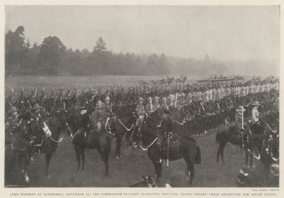 Lord Roberts à Aldershot, le 25 novembre, le commandant en chef inspectant les troupes montées avant leur départ pour l
