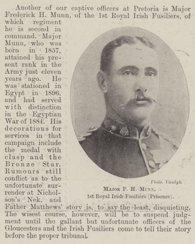 Major F H Munn, 1er Royal Irish Fusiliers (prisonnier) - English Photographer