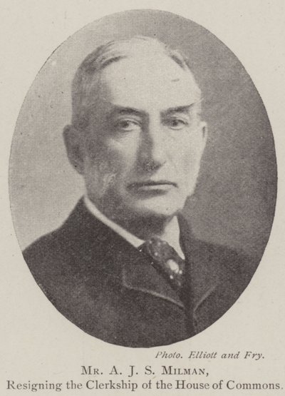 M. A J S Milman, démissionnant du poste de greffier de la Chambre des communes - English Photographer