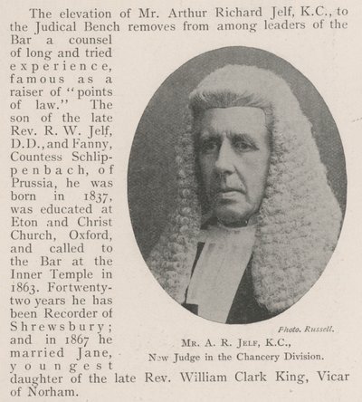 M. A R Jelf, KC, nouveau juge de la division de la chancellerie - English Photographer