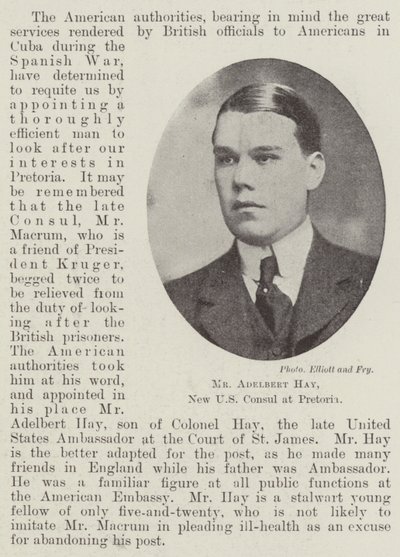M. Adelbert Hay, nouveau consul américain à Pretoria - English Photographer