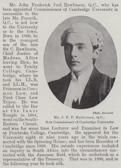 M. J F P Rawlinson, QC, nouveau commissaire de l