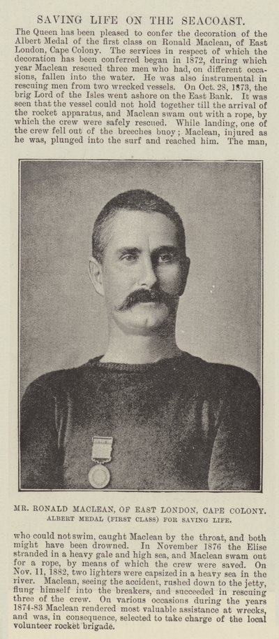 M. Ronald Maclean, de East London, Cap-Oriental, médaille Albert (première classe) pour avoir sauvé des vies - English Photographer