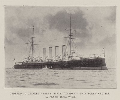 Ordonné vers les eaux chinoises, HMS Diadem, croiseur à double hélice, 1re classe, 11 000 tonnes - English Photographer
