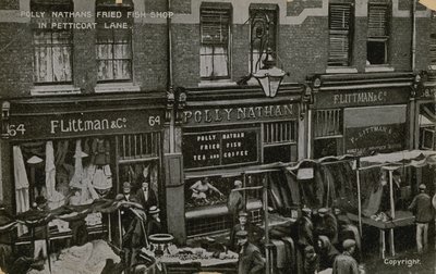 Boutique de poisson frit de Polly Nathans, Petticoat Lane, Londres - English Photographer