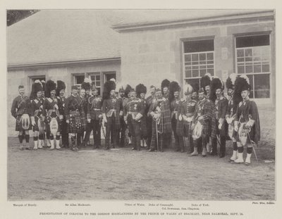 Présentation des couleurs aux Gordon Highlanders par le prince de Galles à Braikley, près de Balmoral, le 18 septembre - English Photographer