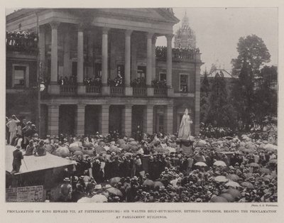 Proclamation du Roi Édouard VII à Pietermaritzburg, Sir Walter Hely-Hutchinson, Gouverneur sortant, lisant la Proclamation aux Bâtiments du Parlement - English Photographer
