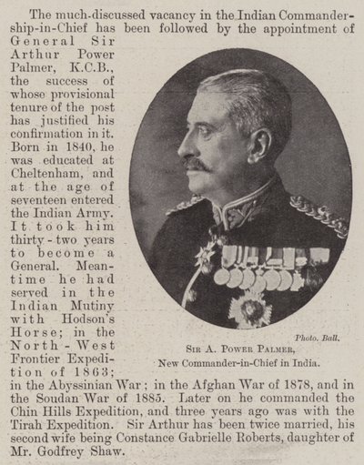 Sir A Power Palmer, nouveau commandant en chef en Inde - English Photographer