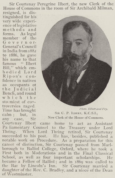 Sir C P Ilbert, KCSI, nouveau greffier de la Chambre des communes - English Photographer