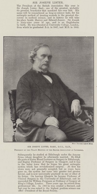 Sir Joseph Lister, Baronet, DCL, LLD, président de la réunion de cette année de la British Association à Liverpool - English Photographer