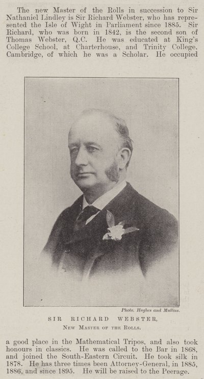 Sir Richard Webster, nouveau Maître des Rôles - English Photographer