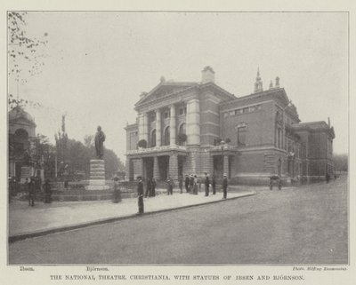 Le Théâtre National, Christiania, avec les statues d