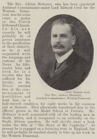 Le Révérend Adrian Hofmeyr, Commissaire adjoint, Transvaal occidental - English Photographer
