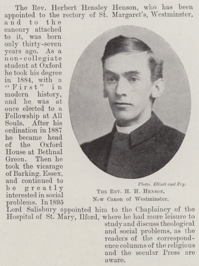 Le révérend H H Henson, nouveau chanoine de Westminster - English Photographer