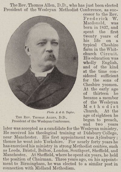 Révérend Thomas Allen, DD, président de la conférence wesleyenne - English Photographer