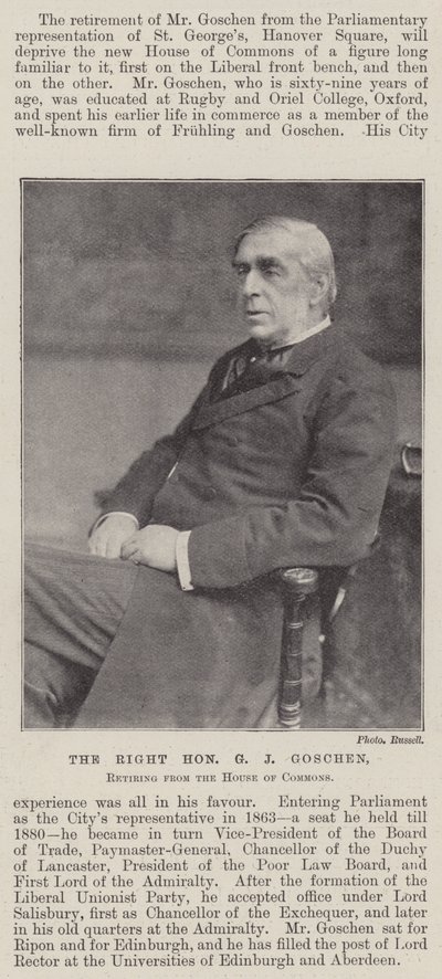 Le Très Honorable G J Goschen, se retirant de la Chambre des communes - English Photographer