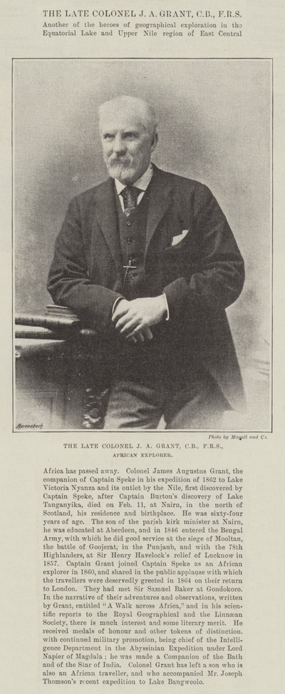 Le défunt colonel J A Grant, CB, FRS, explorateur africain - English Photographer