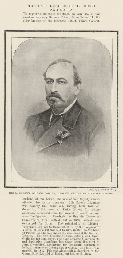 Feu duc de Saxe-Cobourg, frère du feu prince consort - English Photographer