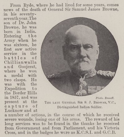 Feu Général Sir S J Browne, VC, Soldat Indien Distingué - English Photographer