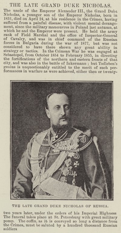 Le défunt Grand-Duc Nicolas de Russie - English Photographer