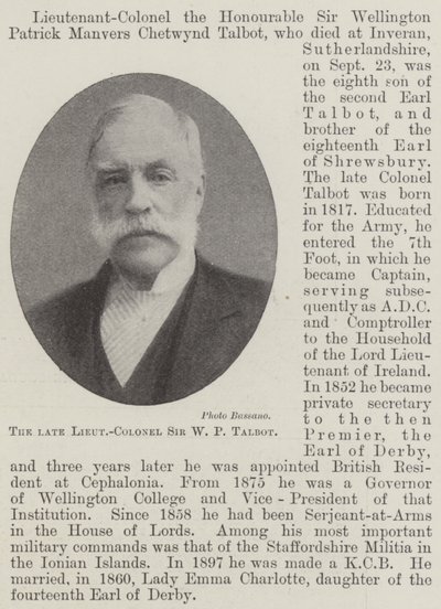 Feu Lieutenant-Colonel Sir W P Talbot - English Photographer
