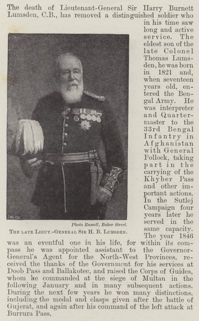 Feu Lieutenant-Général Sir H B Lumsden - English Photographer