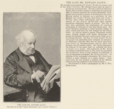 Feu M. Edward Lloyd, propriétaire du Daily Chronicle et de Lloyds Weekly - English Photographer