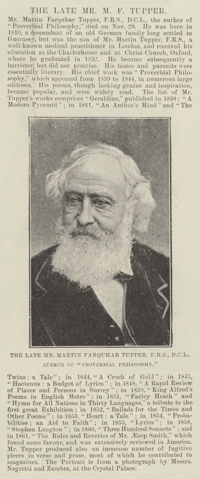 Feu M. Martin Farquhar Tupper, FRS, DCL, auteur de Proverbial Philosophy - English Photographer