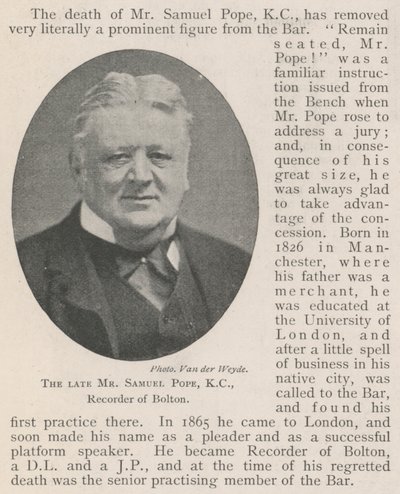 Feu M. Samuel Pope, KC, recorder de Bolton - English Photographer