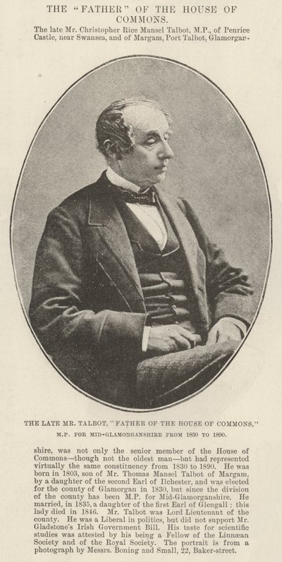 Feu M. Talbot, père de la Chambre des communes, député de Mid-Glamorganshire de 1830 à 1890 - English Photographer