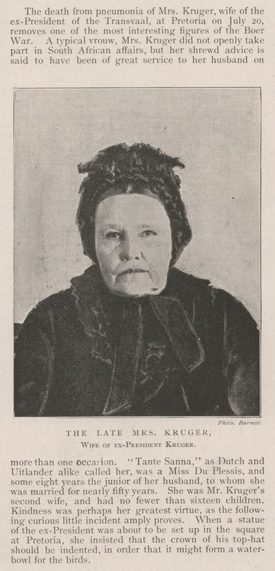 Feu Mme Kruger, épouse de l