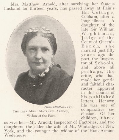 Feu Mme Matthew Arnold, veuve du poète - English Photographer