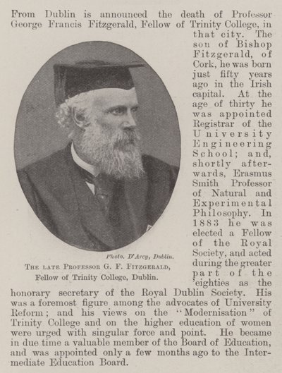 Feu Professeur G F Fitzgerald, Fellow du Trinity College, Dublin - English Photographer
