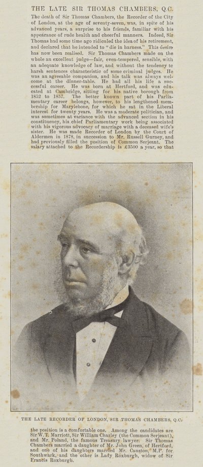 Feu le recorder de Londres, Sir Thomas Chambers, QC - English Photographer