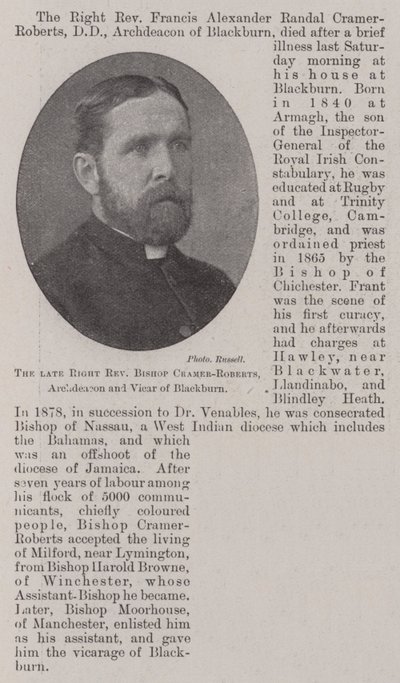 Feu le très révérend évêque Cramer-Roberts, archidiacre et vicaire de Blackburn - English Photographer
