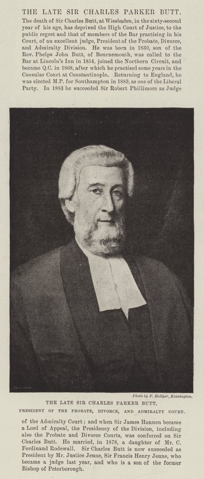 Le défunt Sir Charles Parker Butt, président de la Cour des successions, du divorce et de l