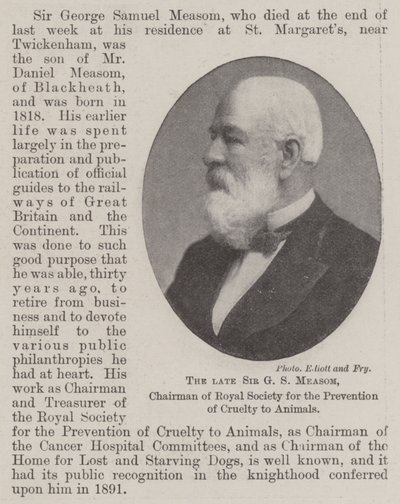 Feu Sir G S Measom, Président de la Société Royale pour la Prévention de la Cruauté envers les Animaux - English Photographer