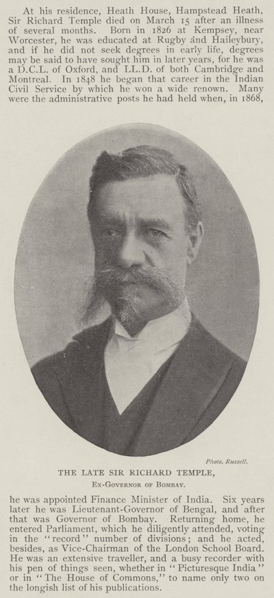 Feu Sir Richard Temple, ancien gouverneur de Bombay - English Photographer