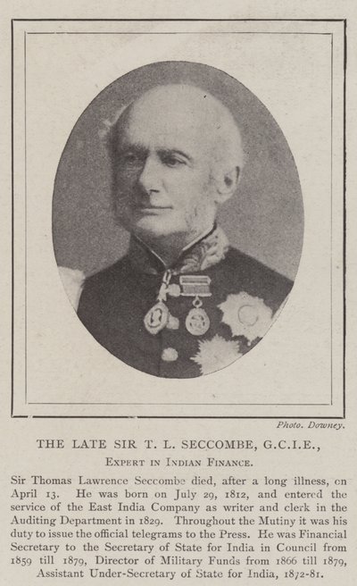 Le défunt Sir T L Seccombe, GCIE, expert en finances indiennes - English Photographer
