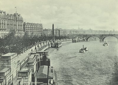Waterloo Bridge, Victoria Embankment, Westminster : vue vers le nord depuis Hungerford Bridge, 1895 - English Photographer