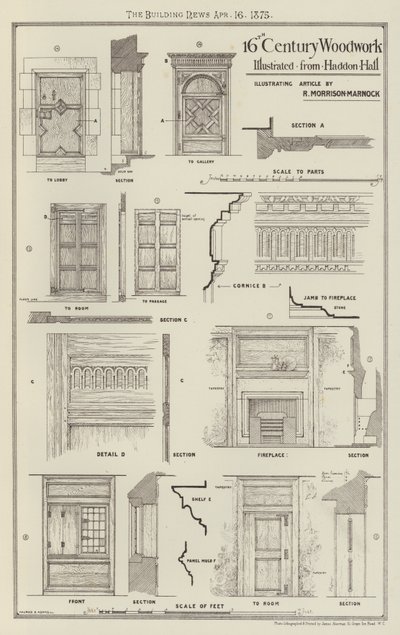 Boiseries du XVIe siècle, illustrées de Haddon Hall (gravure) - English School