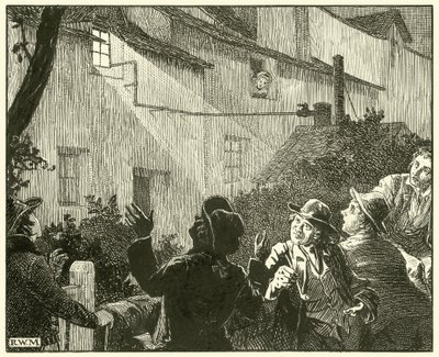 Une lumière vive émanait de la fenêtre du cottage - English School