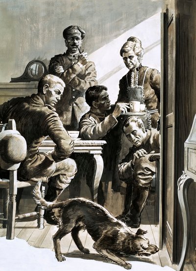 Un soldat britannique, Patrick Fowler, a été caché dans une armoire pendant quatre ans (gouache sur papier) - English School